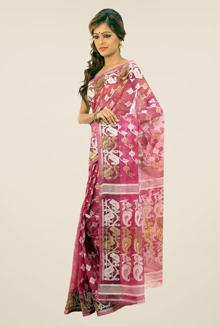 Bengal Handloom Pink Printed Silk Saree Bengal Handloom Pink Printed Silk Saree