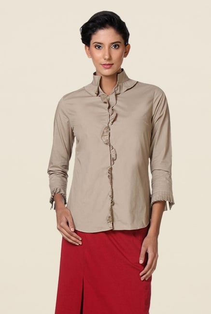 Kaaryah Beige Solid Shirt Kaaryah Beige Solid Shirt