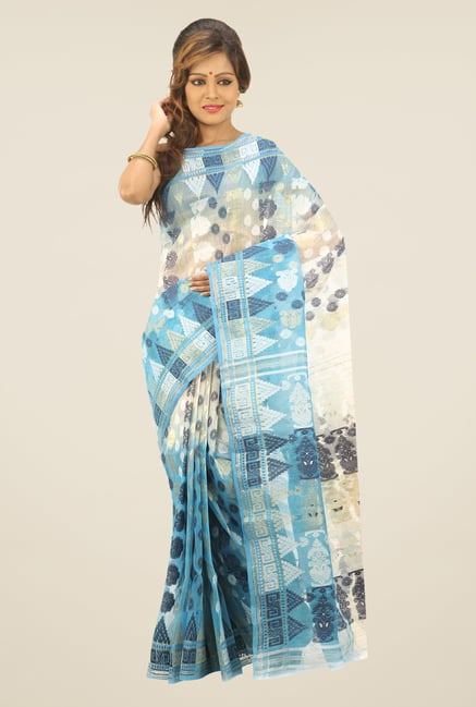 Bengal Handloom Blue & Beige Printed Silk Saree Bengal Handloom Blue & Beige Printed Silk Saree