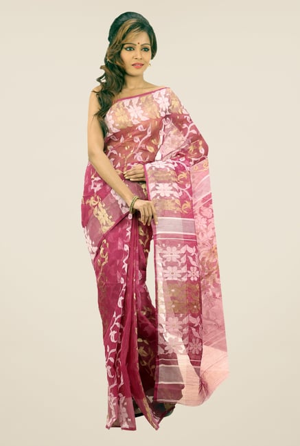 Bengal Handloom Pink Floral Print Silk Saree Bengal Handloom Pink Floral Print Silk Saree