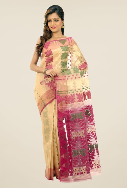 Bengal Handloom Beige & Purple Printed Saree Bengal Handloom Beige & Purple Printed Saree