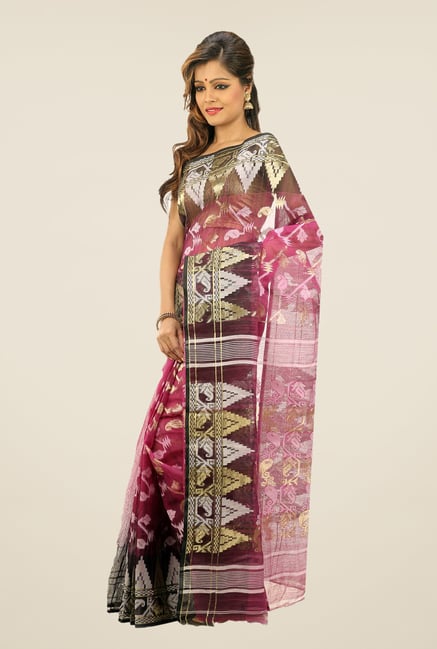 Bengal Handloom Purple Printed Silk Saree Bengal Handloom Purple Printed Silk Saree