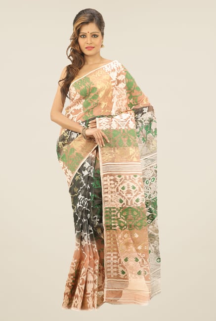 Bengal Handloom Beige & Black Printed Silk Saree Bengal Handloom Beige & Black Printed Silk Saree