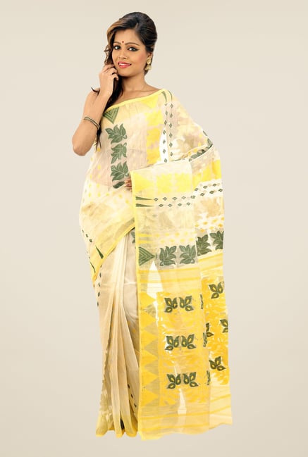 Bengal Handloom Beige & Yellow Printed Silk Saree Bengal Handloom Beige & Yellow Printed Silk Saree