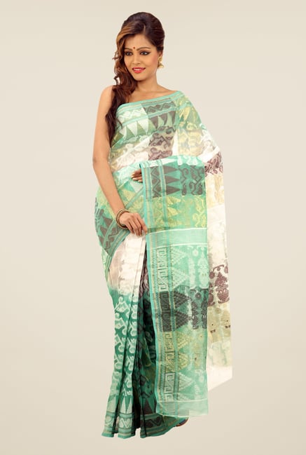 Bengal Handloom Green & Beige Printed Silk Saree Bengal Handloom Green & Beige Printed Silk Saree