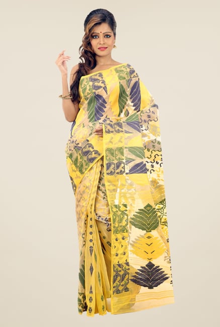Bengal Handloom Yellow & Beige Printed Silk Saree Bengal Handloom Yellow & Beige Printed Silk Saree