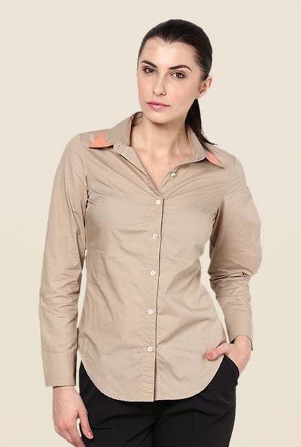 Kaaryah Beige Solid Shirt Kaaryah Beige Solid Shirt