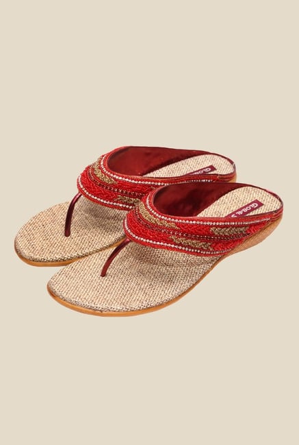 Global Step Red Wedge Heeled Thong Sandals Global Step Red Wedge Heeled Thong Sandals