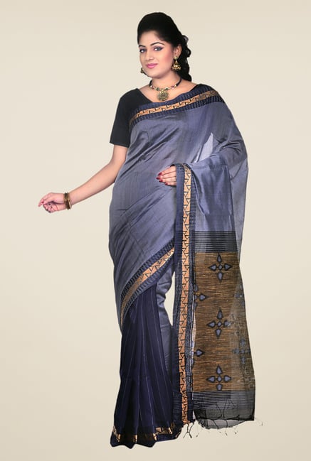 Bengal Handloom Navy Cotton Silk Printed Saree Bengal Handloom Navy Cotton Silk Printed Saree