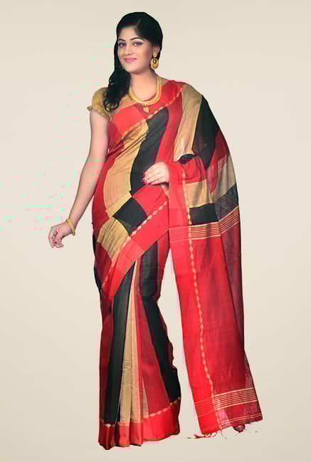 Bengal Handloom Multicolor Cotton Silk Striped Saree Bengal Handloom Multicolor Cotton Silk Striped Saree