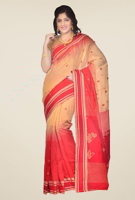 Bengal Handloom Red & Beige Printed Silk Saree Bengal Handloom Red & Beige Printed Silk Saree