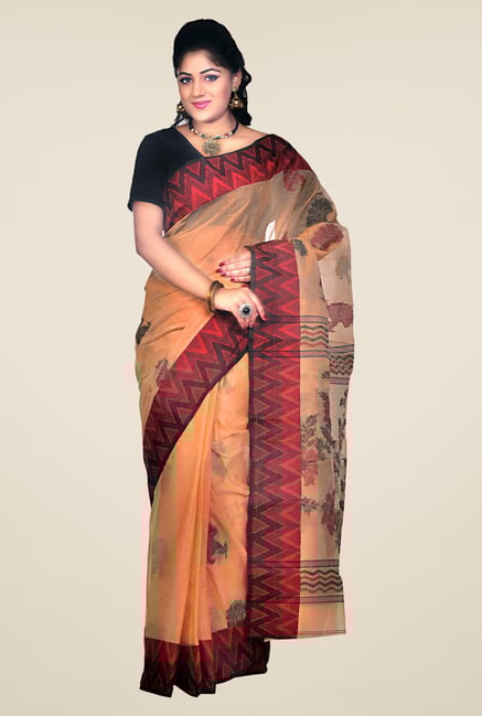 Bengal Handloom Orange Cotton Saree Bengal Handloom Orange Cotton Saree