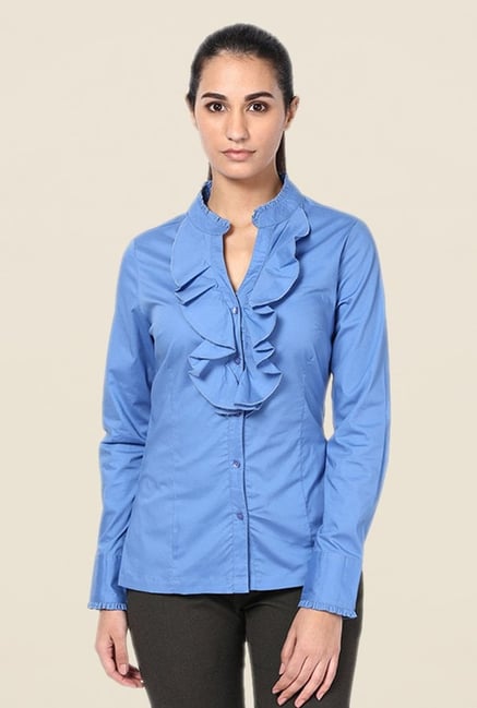 Kaaryah Blue Solid Shirt Kaaryah Blue Solid Shirt