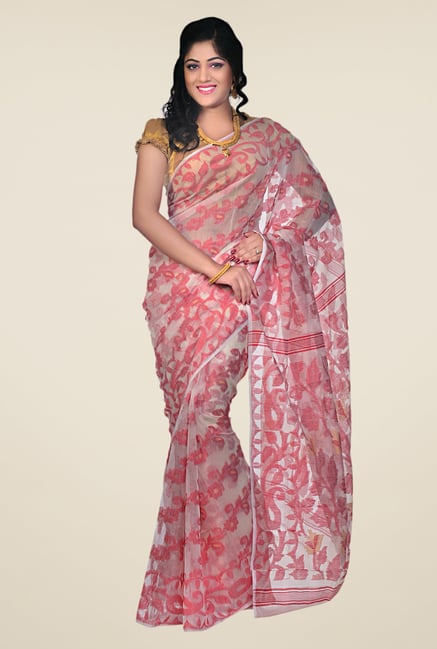 Bengal Handloom Pink Floral Print Saree Bengal Handloom Pink Floral Print Saree
