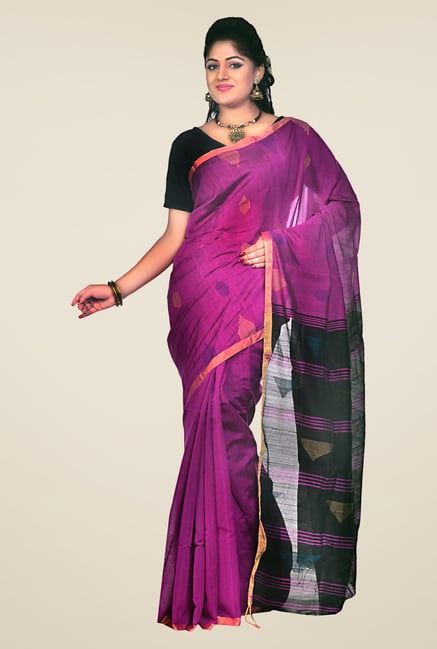 Bengal Handloom Magenta Striped Silk Saree Bengal Handloom Magenta Striped Silk Saree