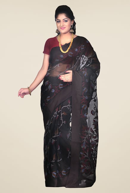 Bengal Handloom Black Moslin Floral Print Saree Bengal Handloom Black Moslin Floral Print Saree