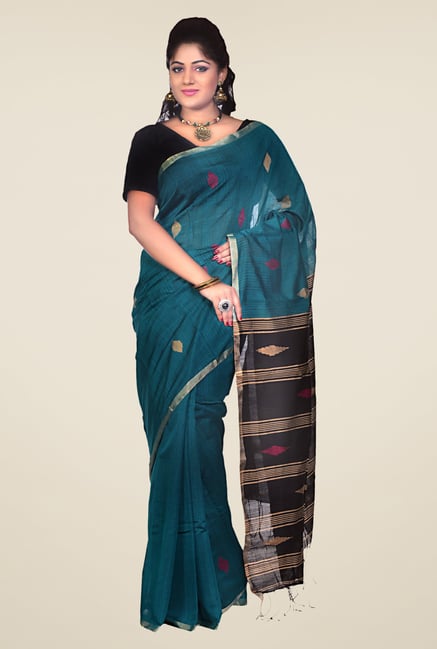 Bengal Handloom Teal Striped Silk Saree Bengal Handloom Teal Striped Silk Saree