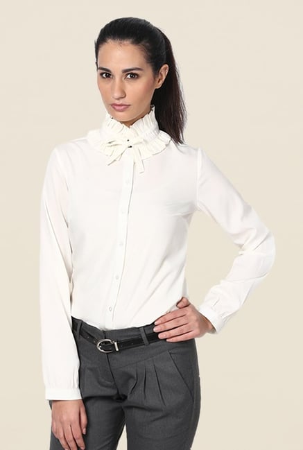 Kaaryah Off White Solid Shirt Kaaryah Off White Solid Shirt