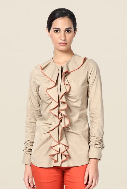 Kaaryah Beige Solid Shirt Kaaryah Beige Solid Shirt