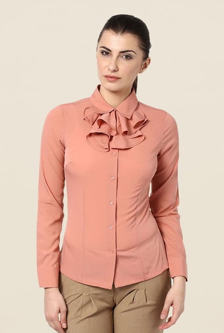 Kaaryah Peach Solid Shirt Kaaryah Peach Solid Shirt
