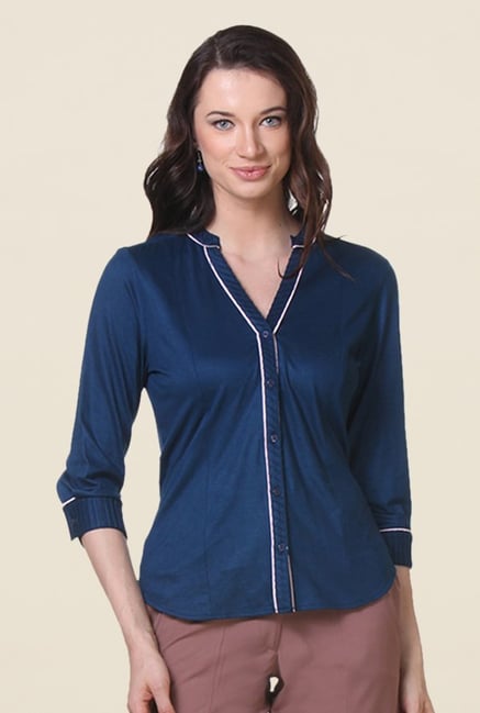 Kaaryah Navy Solid Shirt Kaaryah Navy Solid Shirt