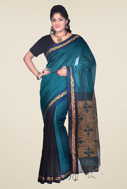 Bengal Handloom Teal Cotton Silk Printed Saree Bengal Handloom Teal Cotton Silk Printed Saree
