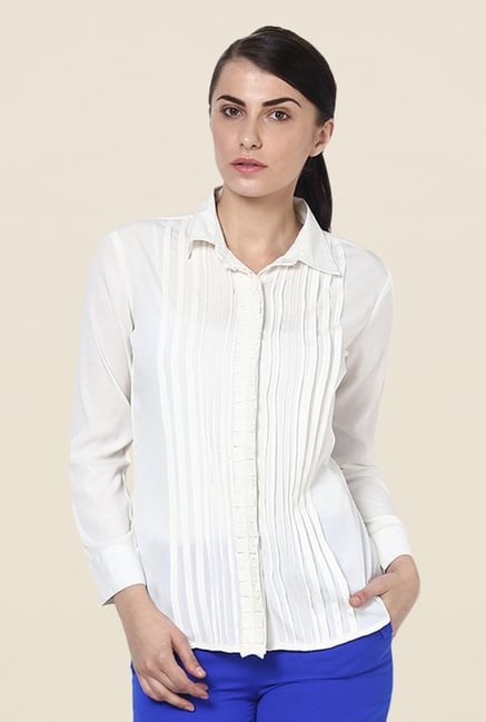Kaaryah Off White Solid Shirt Kaaryah Off White Solid Shirt