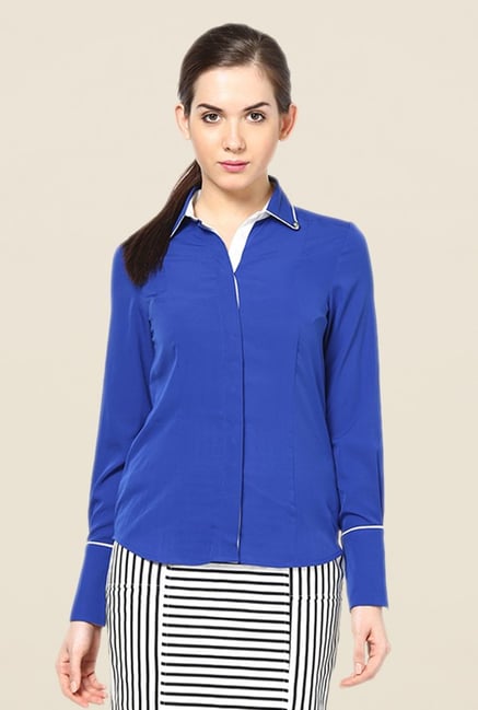 Kaaryah Royal Blue Solid Shirt Kaaryah Royal Blue Solid Shirt