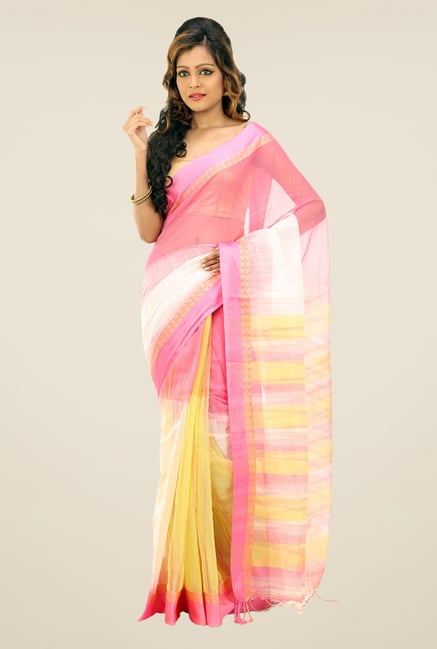 Bengal Handloom Pink & White Hawai Mithai Silk Saree Bengal Handloom Pink & White Hawai Mithai Silk Saree