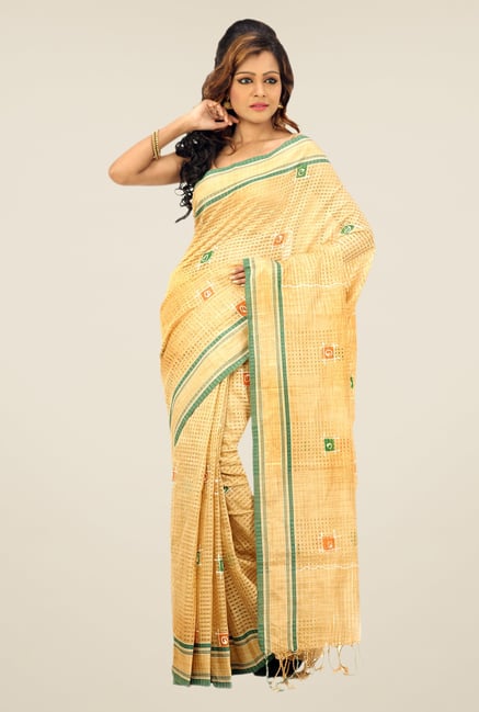 Bengal Handloom Beige Printed Net Saree Bengal Handloom Beige Printed Net Saree
