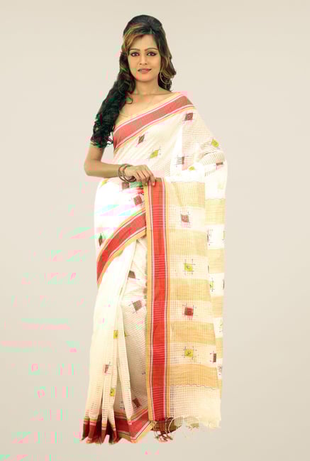 Bengal Handloom Off-white Printed Net Saree Bengal Handloom Off-white Printed Net Saree