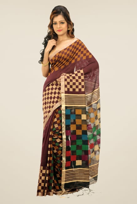Bengal Handloom Maroon Checked Cotton Silk Saree Bengal Handloom Maroon Checked Cotton Silk Saree