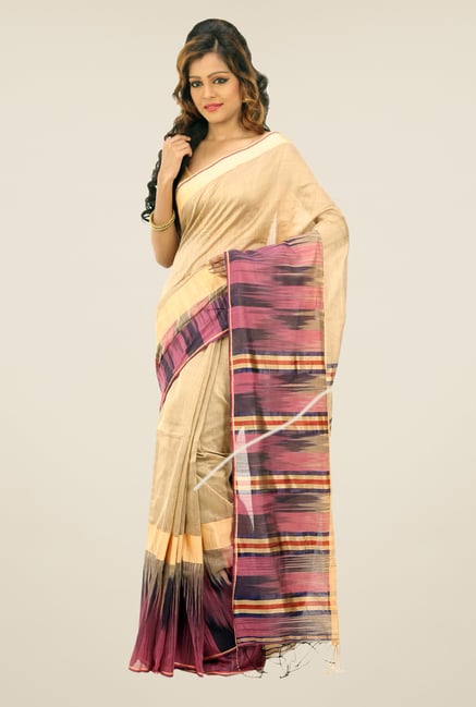 Bengal Handloom Beige Kotki Cotton Silk Saree Bengal Handloom Beige Kotki Cotton Silk Saree