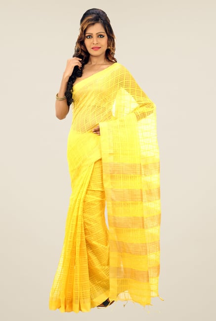 Bengal Handloom Yellow Net Cotton Silk Saree Bengal Handloom Yellow Net Cotton Silk Saree