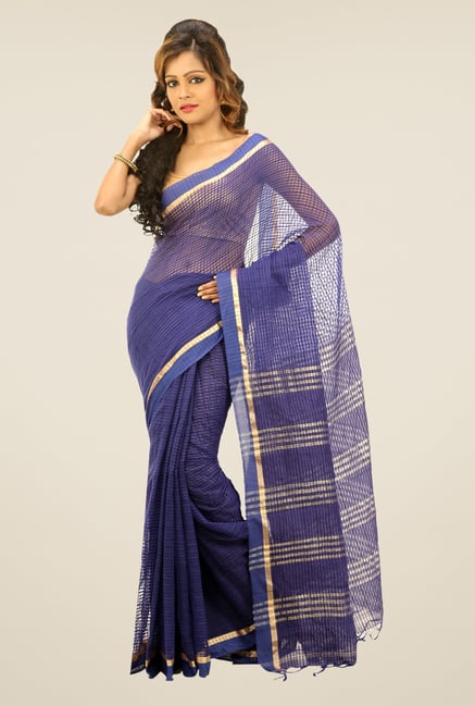 Bengal Handloom Navy Net Cotton Silk Saree Bengal Handloom Navy Net Cotton Silk Saree