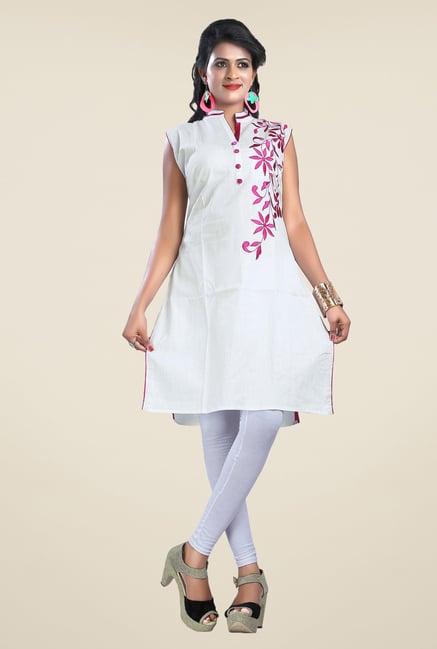 Triveni Off White Floral Print Kurta Triveni Off White Floral Print Kurta