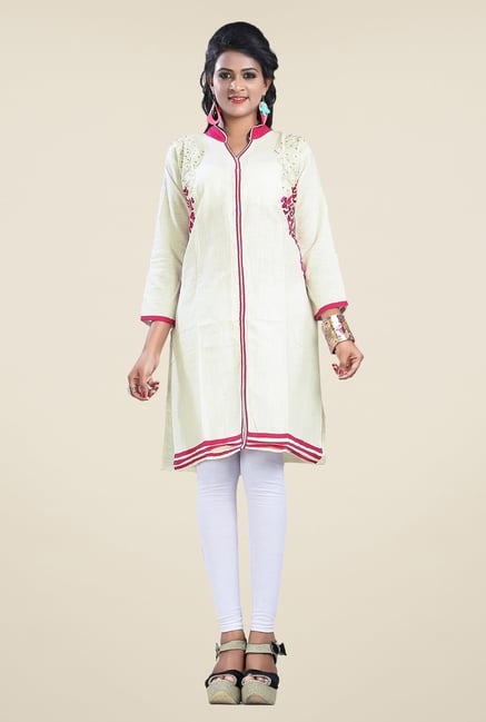 Triveni Cream Embroidered Kurta Triveni Cream Embroidered Kurta