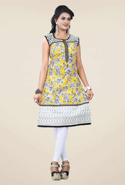 Triveni Yellow Floral Printed Kurta Triveni Yellow Floral Printed Kurta