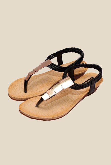 Global Step Black & Golden Sling Back Sandals Global Step Black & Golden Sling Back Sandals