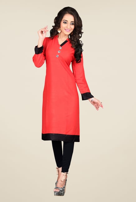 Triveni Coral Solid Cotton Kurta Triveni Coral Solid Cotton Kurta