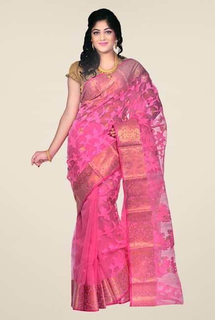 Bengal Handloom Pink Cotton Silk Jamdani Saree Bengal Handloom Pink Cotton Silk Jamdani Saree