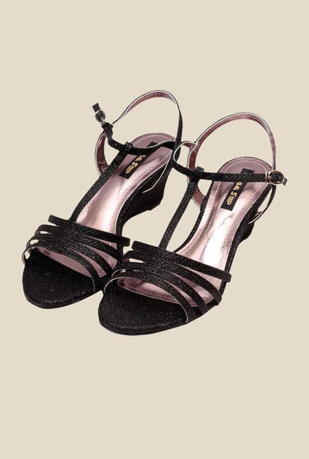 Global Step Black Ankle Strap Wedges Global Step Black Ankle Strap Wedges