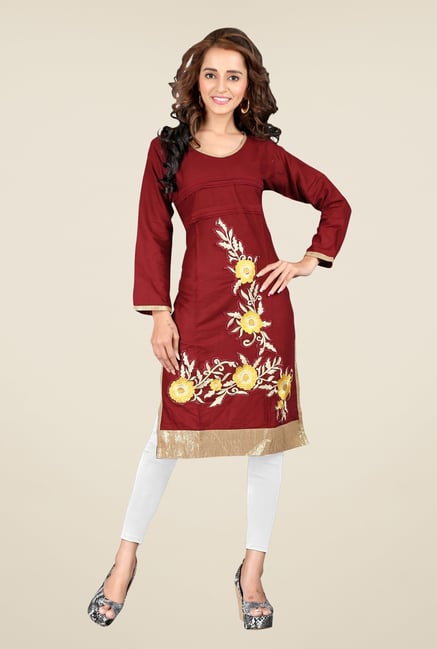 Triveni Maroon Floral Print Kurta Triveni Maroon Floral Print Kurta