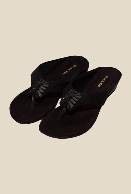 Global Step Black Wedge Heeled Thong Sandals Global Step Black Wedge Heeled Thong Sandals