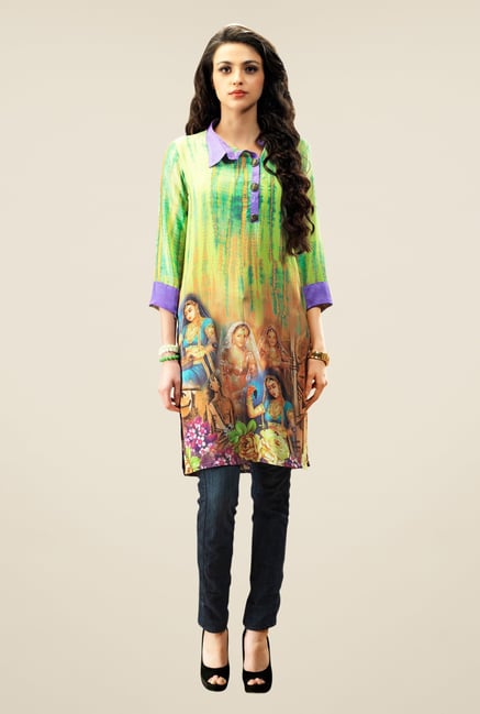 Triveni Multicolor Printed Crepe Kurta Triveni Multicolor Printed Crepe Kurta