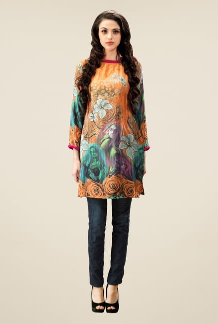 Triveni Multicolor Floral Printed Crepe Kurta Triveni Multicolor Floral Printed Crepe Kurta