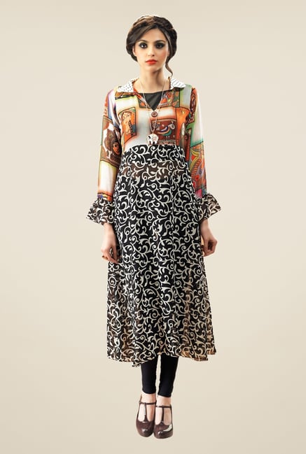 Triveni Black Printed Faux Georgette Kurta Triveni Black Printed Faux Georgette Kurta