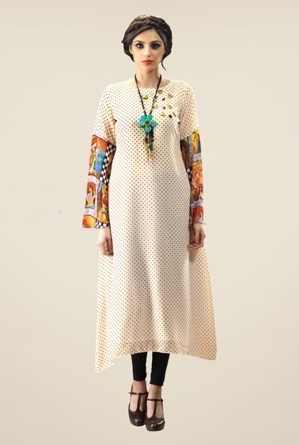 Triveni Cream Printed Faux Georgette Kurta Triveni Cream Printed Faux Georgette Kurta