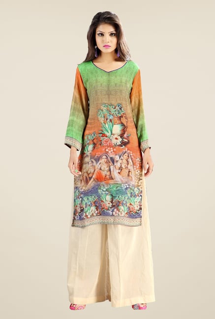 Triveni Multicolor Printed Crepe Kurta Triveni Multicolor Printed Crepe Kurta