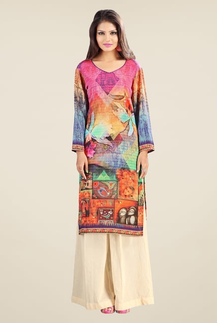 Triveni Multicolor Printed Crepe Kurta Triveni Multicolor Printed Crepe Kurta
